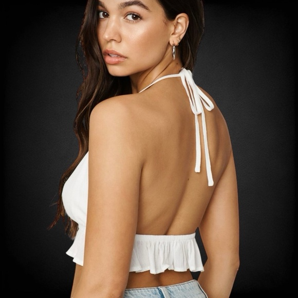 Garage Babydoll Peplum Halter Cami in Snow White - Picture 8 of 8